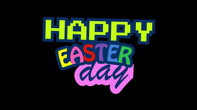 Celebrating a happy easter day with vibrant text and colorful graphics displayed prominently on a dark background in a festive illustration