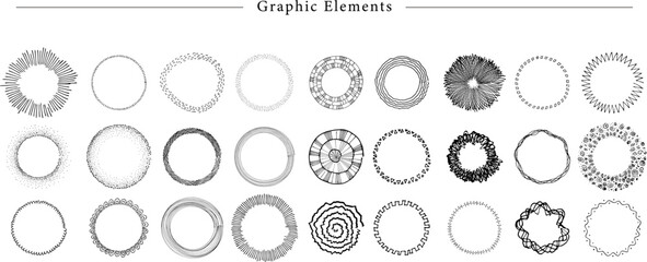 Fototapeta premium 27 Abstract Circular Frames Geometric, Hand Drawn Scribble and Textural Graphic Elements for Framing Icons and Adding Visual Hierarchy