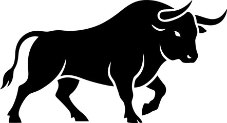 Fototapeta premium Bull vector illustration with powerful stance for logo, symbol, or graphic element design. Taurus zodiac animal. Black silhouette.