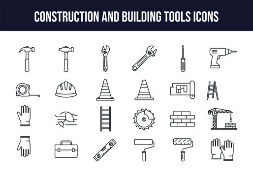 Construction and building tools icons set