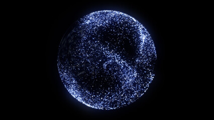 Bright glowing magic 3d sphere. Snow globe of white particles on black. Magic globe with snowflakes. Energy orb and crystal ball. Snow sphere background. © Alesia