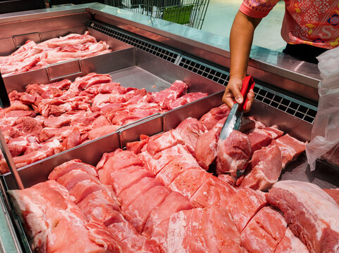 Pork loin shopping in a supermarket