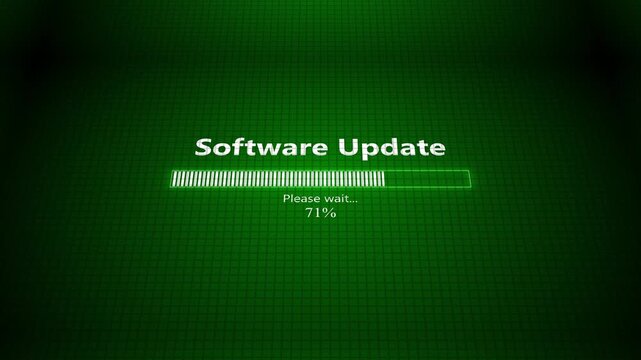 Software update on computer screen with futuristic blue progress bar. 3d loading bar animation