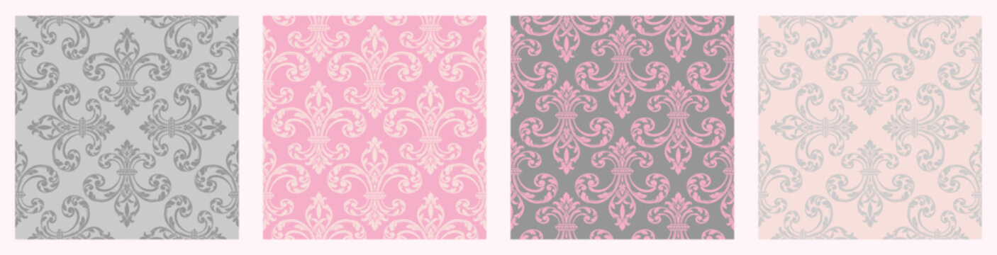 Repeating floral-inspired motifs in classic layout. Seamless vector pattern with elegant ornamental motifs. Royal heraldic motifs in a sophisticated vector layout.