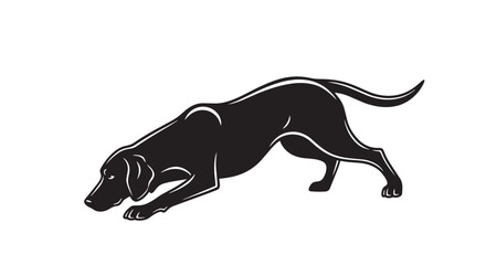 Obraz premium Black dog silhouette in dynamic pose running fast