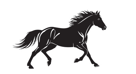 Black silhouette of a horse running with mane and tail flowing © Fountainx