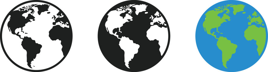 Obraz premium Three globe icons in different styles on white background