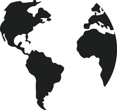 Black silhouette of the western and eastern hemispheres