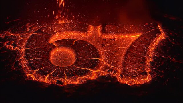 Molten Lava Flowing into Gear Icon, Symbolizing Industrial Power and Mechanical Energy, Seamless Loop, Cinematic Lighting