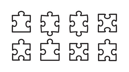 Naklejka premium Puzzle Pieces Set Outline Isolated On White Background Strategy And Solution Concept