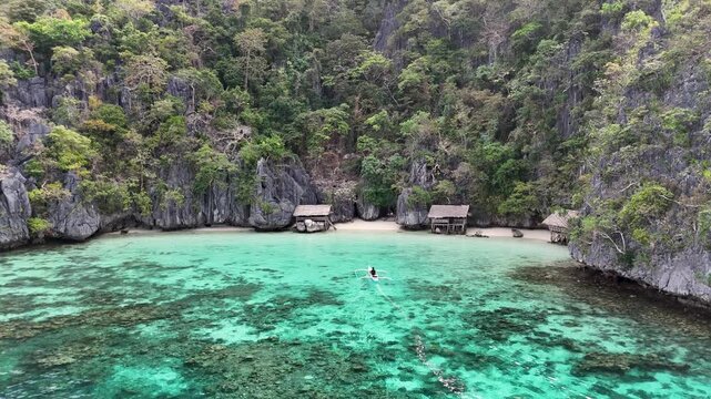 Aerial view of Banol Beach on paradise island, Coron, Palawan, Philippines - tropical travel destination