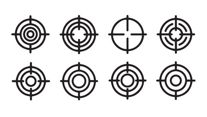 Set of eight different target icons for aiming shooting and focus vector illustration