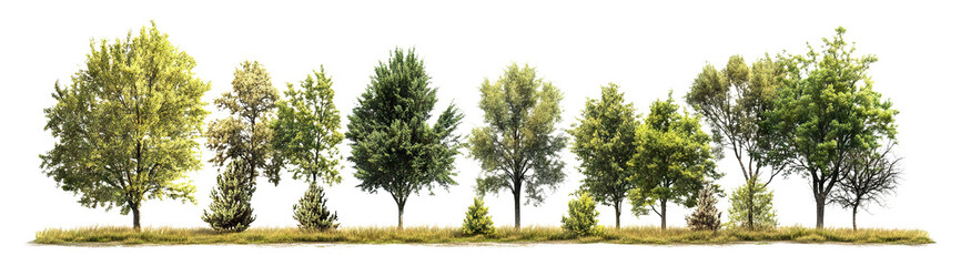 Naklejka premium Forest tree row composition, isolated on transparent cutout background
