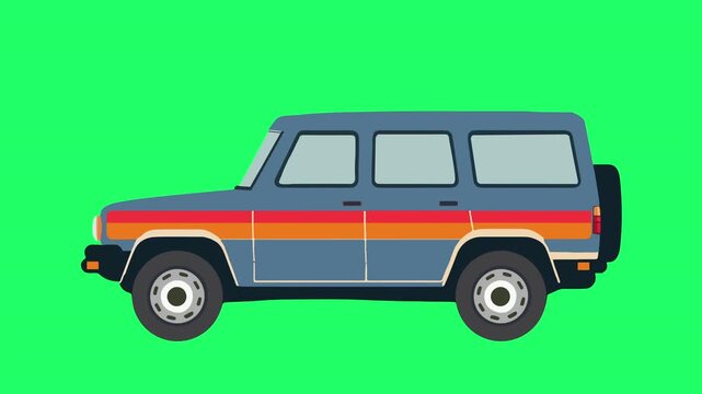 Seamless Loop blue SUV car Animation on green screen background. Transportation vector Looping animation Car. easy to use