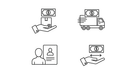 Fototapeta premium Hand icons show money transfer related to delivery.