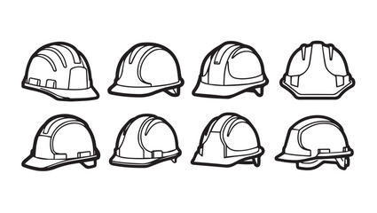 Set of hard hats in outline construction safety helmets industrial protective headwear stock vector graphic