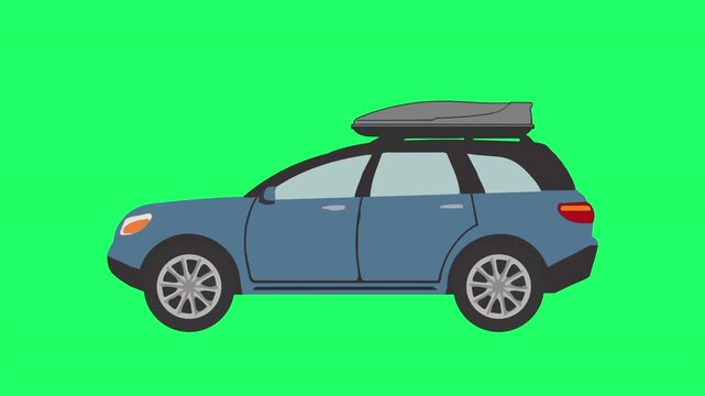Seamless Loop blue SUV car with roof rack Animation on green screen background. Transportation vector Looping animation Modern SUV Car. easy to use