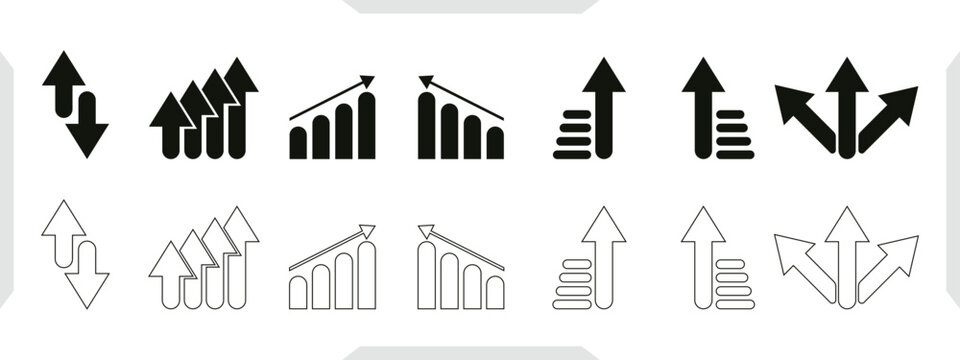 Collection of black and white arrow icons for infographics