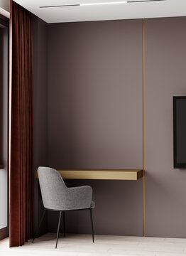 Worlspace in home office or hotel room - small desk and chair area. 