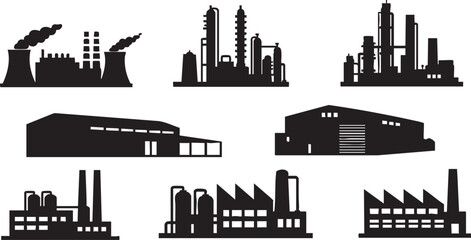 Fototapeta premium Industrial buildings and factories silhouettes black