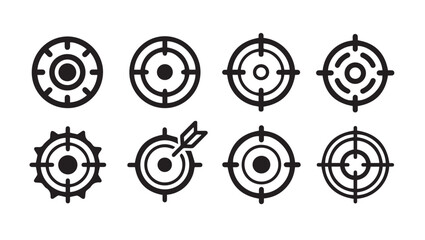 Set of Target Icons with Crosshairs and Arrow Hit Aiming Concept