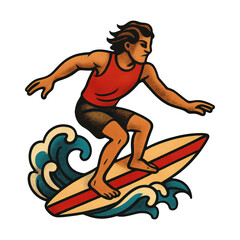 Naklejka premium PNG Retro surfer riding wave