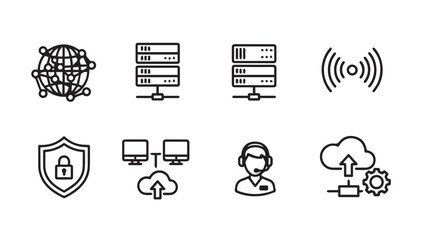 Technology Icons Network Security Cloud Computing Support Server Wireless Data Transfer