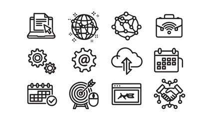 Technology Icons Set: Business Network Cloud Calendar Target Meeting