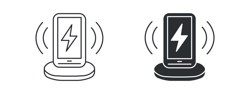 Wireless mobile charging icon set, power and energy indicators, vector illustration .