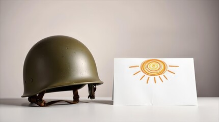 Child drawing and helmet peace concept