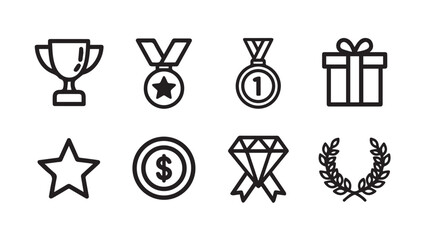 Trophy Medals Gift Star Coin Diamond Laurel Wreath Icons for Achievement and Success