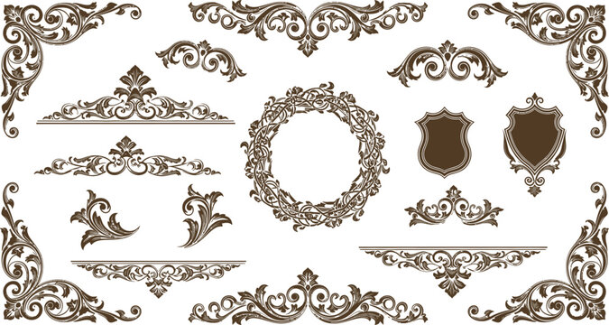 Ornate victorian style border and frame elements with floral patterns and scrollwork designs