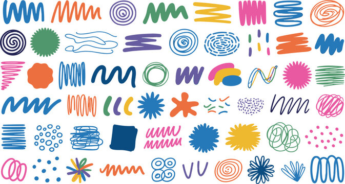Vibrant collection of hand drawn abstract shapes and patterns