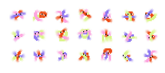 Pixelated Blurry Cute Blob Characters and Abstract Sticker Set