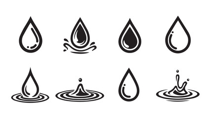Water Droplet Icons Collection with Ripples and Splashes Simple Line Art