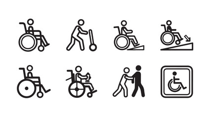 Wheelchair User Icons Set Accessibility Mobility Aids Helping Hands Stock Icons