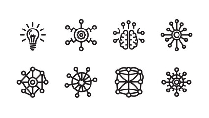 Abstract Network and Brain Icons Set Innovation Technology Connection Concepts