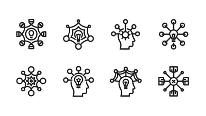 Abstract Network Icons with Lightbulb and Head Concepts