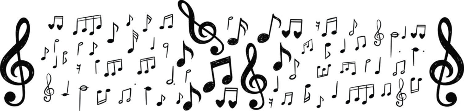 Musical notes and treble clefs composition