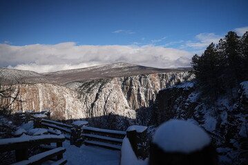 Snow covered mountains and canyons