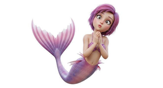 Cartoon mermaid with pink hair and tail