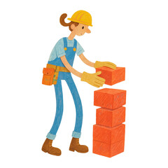 PNG Cartoon builder stacking bricks.