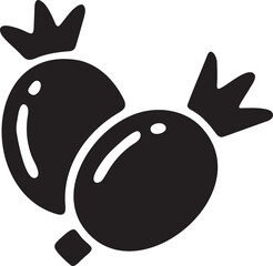 Two Pomegranates with Crowns, Black Silhouette Icon