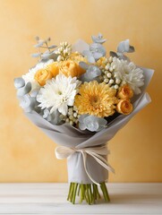 Bright Floral Bouquet with Yellow and White Flowers on Warm Background
