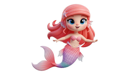 Fototapeta premium Cute cartoon mermaid with pink hair
