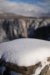 Close up of snow and mountains