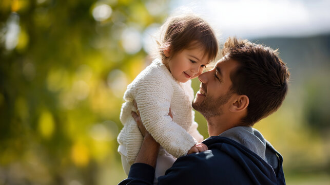 Faceless father and child daughter in nature outdoors family bonding concept parent child time outdoor recreation natural setting bright daylight celebration theme