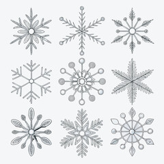 Set of Minimalist Snowflake Icons