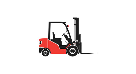 Red Forklift Truck Vector Illustration on White Background.