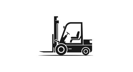 Simple black and white illustration of a forklift truck. © nevermind
